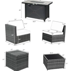 Tangkula 9 Pieces Patio Rattan Furniture Set, Patiojoy Sectional Sofa Set with Fire Pit Table,Waterproof Covers Includes