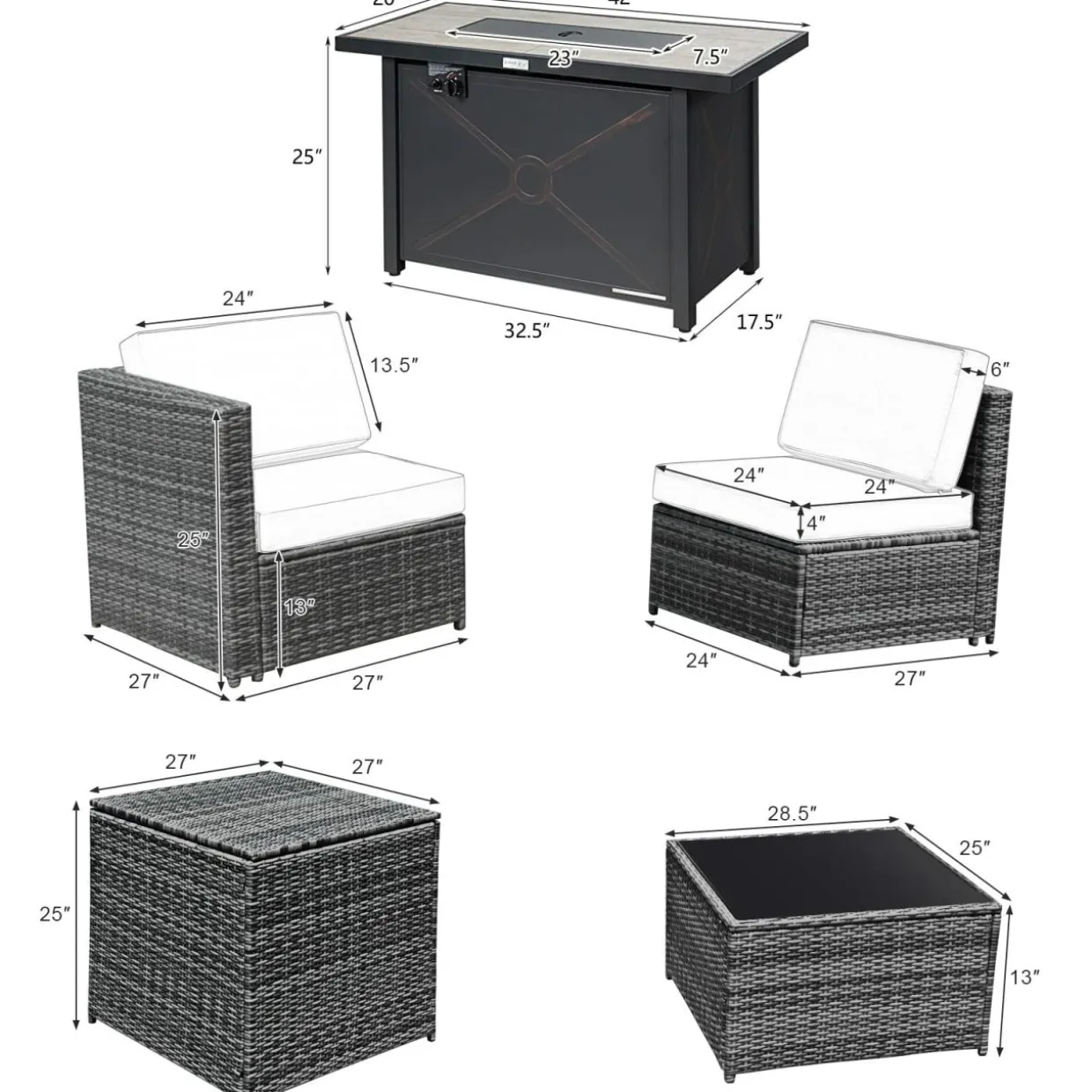 Tangkula 9 Pieces Patio Rattan Furniture Set, Patiojoy Sectional Sofa Set with Fire Pit Table,Waterproof Covers Includes