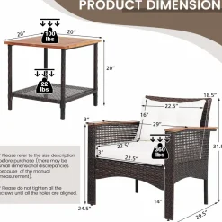 Tangkula 3 Pieces Patio Rattan Sofa Set