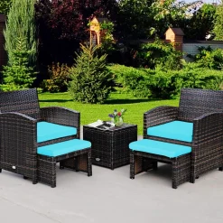 Tangkula 5 Pieces Patio Rattan Furniture Set, Outdoor Conversation Set