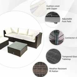 Tangkula 6 Pieces Patio Rattan Sofa Set, Patiojoy Outdoor Wicker Set w/ 34.5
