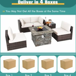 Tangkula 6 Pieces Patio Rattan Sofa Set, Patiojoy Outdoor Wicker Set w/ 34.5