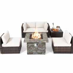 Tangkula 6 Pieces Patio Rattan Sofa Set, Patiojoy Outdoor Wicker Set w/ 34.5