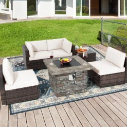 Tangkula 6 Pieces Patio Rattan Sofa Set, Patiojoy Outdoor Wicker Set w/ 34.5