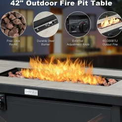 Tangkula 9 Pieces Patio Rattan Furniture Set, Patiojoy Sectional Sofa Set with Fire Pit Table,Waterproof Covers Includes