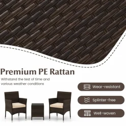 Tangkula 3 Pieces Patio Rattan Furniture Set, Outdoor Conversation Set with PE Wicker Armchairs
