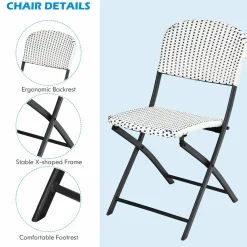 Tangkula 3 Pieces Patio Rattan Bistro Set, Outdoor Folding Dining Furniture Set with Round Dining Table and 2 Chairs