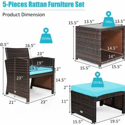 Tangkula 5 Pieces Patio Rattan Furniture Set, Outdoor Conversation Set
