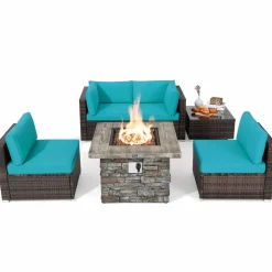 Tangkula 6 Pieces Patio Rattan Sofa Set, Patiojoy Outdoor Wicker Set w/ 34.5