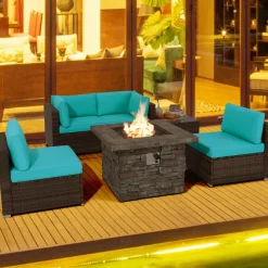 Tangkula 6 Pieces Patio Rattan Sofa Set, Patiojoy Outdoor Wicker Set w/ 34.5