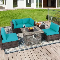 Tangkula 6 Pieces Patio Rattan Sofa Set, Patiojoy Outdoor Wicker Set w/ 34.5