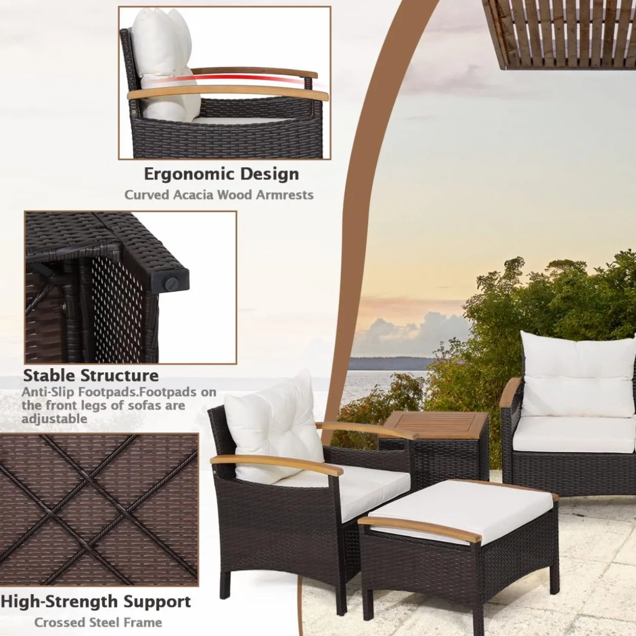 Tangkula 7 Pieces Patio Rattan Sofa Set, Outdoor Wicker Conversation Set