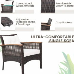 Tangkula 3 Pieces Patio Rattan Sofa Set