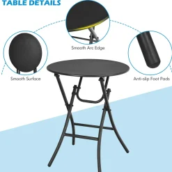 Tangkula 3 Pieces Patio Rattan Bistro Set, Outdoor Folding Dining Furniture Set with Round Dining Table and 2 Chairs