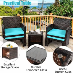 Tangkula 5 Pieces Patio Rattan Furniture Set, Outdoor Conversation Set