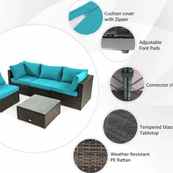 Tangkula 6 Pieces Patio Rattan Sofa Set, Patiojoy Outdoor Wicker Set w/ 34.5