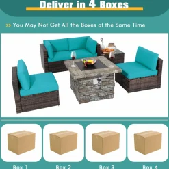 Tangkula 6 Pieces Patio Rattan Sofa Set, Patiojoy Outdoor Wicker Set w/ 34.5