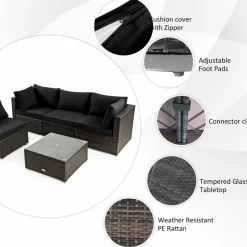 Tangkula 6 Pieces Patio Rattan Sofa Set, Patiojoy Outdoor Wicker Set w/ 34.5