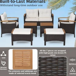 Tangkula 7 Pieces Patio Rattan Sofa Set, Outdoor Wicker Conversation Set