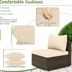 Tangkula 7 Pieces Patio Rattan Furniture Set, Patiojoy Outdoor Conversation Set with Cushions and Tempered Glass Coffee Table