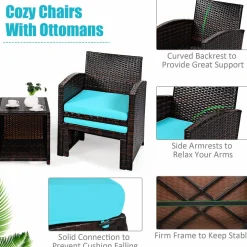 Tangkula 5 Pieces Patio Rattan Furniture Set, Outdoor Conversation Set
