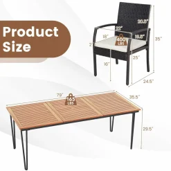 Tangkula 9 Pieces Patio Rattan Dining Set with Acacia Wood Table