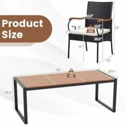 Tangkula 9 Pieces Patio Rattan Dining Set with Acacia Wood Table, Outdoor Table and Chairs Set with Cushions