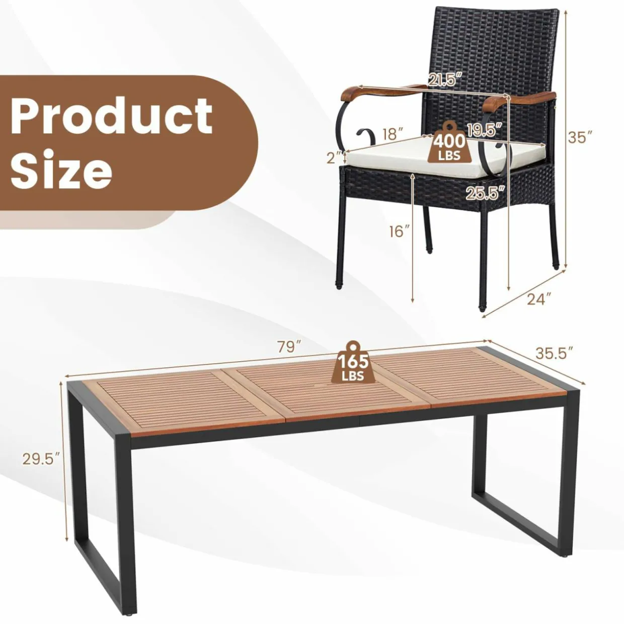 Tangkula 9 Pieces Patio Rattan Dining Set with Acacia Wood Table, Outdoor Table and Chairs Set with Cushions