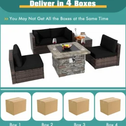 Tangkula 6 Pieces Patio Rattan Sofa Set, Patiojoy Outdoor Wicker Set w/ 34.5