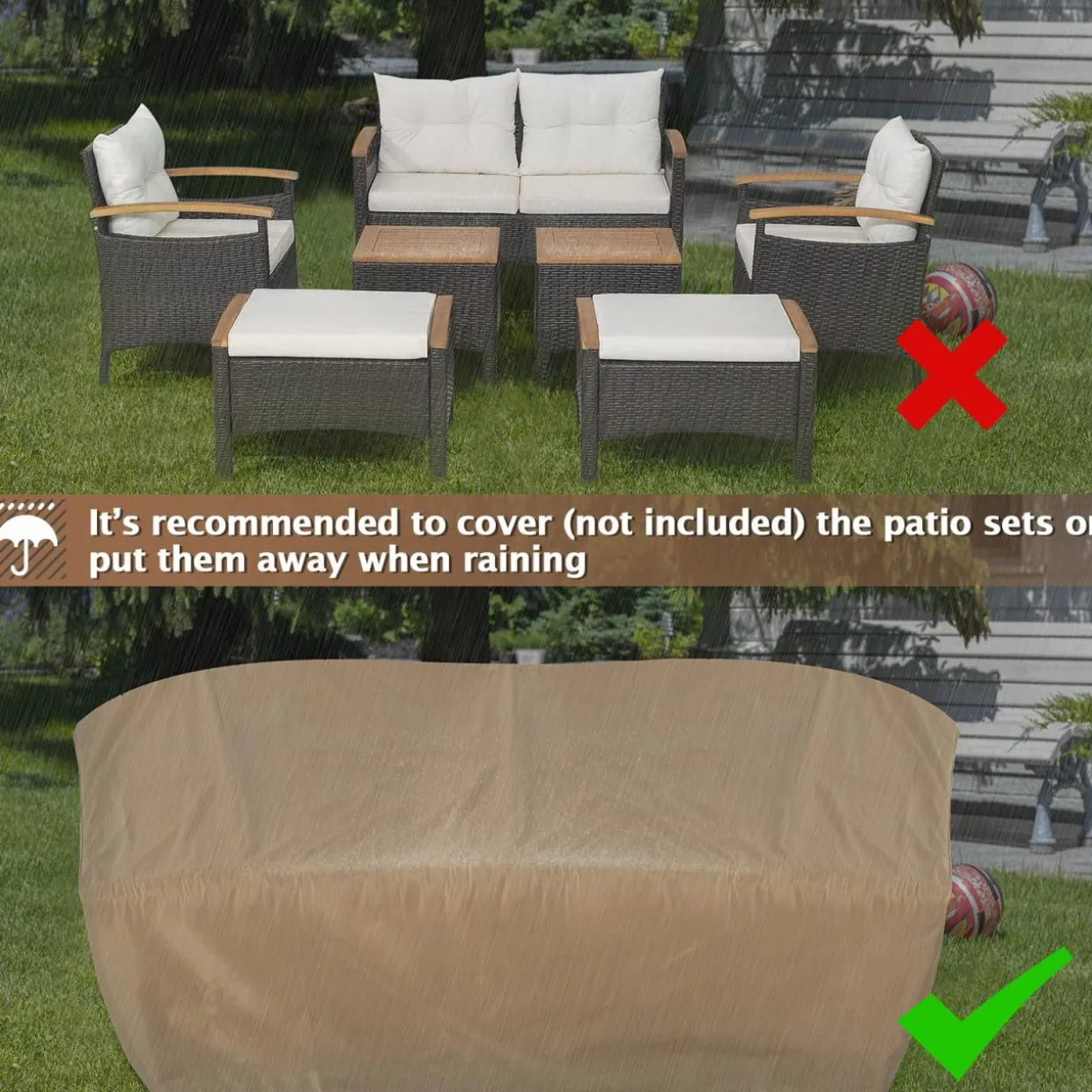 Tangkula 7 Pieces Patio Rattan Sofa Set, Outdoor Wicker Conversation Set