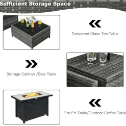 Tangkula 9 Pieces Patio Rattan Furniture Set, Patiojoy Sectional Sofa Set with Fire Pit Table,Waterproof Covers Includes