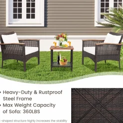 Tangkula 3 Pieces Patio Rattan Sofa Set
