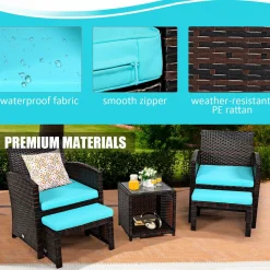Tangkula 5 Pieces Patio Rattan Furniture Set, Outdoor Conversation Set
