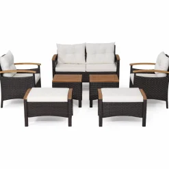 Tangkula 7 Pieces Patio Rattan Sofa Set, Outdoor Wicker Conversation Set
