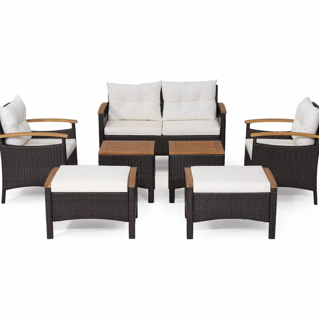 Tangkula 7 Pieces Patio Rattan Sofa Set, Outdoor Wicker Conversation Set