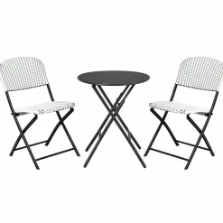 Tangkula 3 Pieces Patio Rattan Bistro Set, Outdoor Folding Dining Furniture Set with Round Dining Table and 2 Chairs