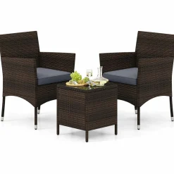 Tangkula 3 Pieces Patio Rattan Furniture Set, Outdoor Conversation Set with PE Wicker Armchairs