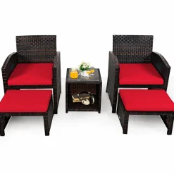 Tangkula 5 Pieces Patio Rattan Furniture Set, Outdoor Conversation Set