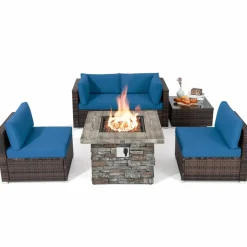 Tangkula 6 Pieces Patio Rattan Sofa Set, Patiojoy Outdoor Wicker Set w/ 34.5