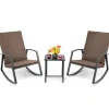 Tangkula 3 Pieces Patio Rocking Bistro Set, PE Rattan Rocking Chairs with Tempered Glass Side Table