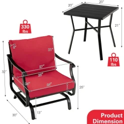 Tangkula 3 Pieces Patio Rocking Chair Set W/Coffee Table Set, Seat & Back Cushions Included (Red)
