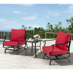 Tangkula 3 Pieces Patio Rocking Chair Set W/Coffee Table Set, Seat & Back Cushions Included (Red)