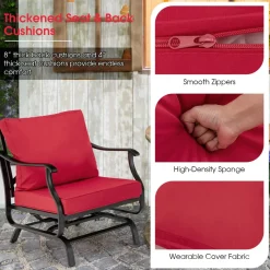 Tangkula 3 Pieces Patio Rocking Chair Set W/Coffee Table Set, Seat & Back Cushions Included (Red)