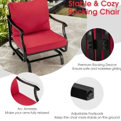 Tangkula 3 Pieces Patio Rocking Chair Set W/Coffee Table Set, Seat & Back Cushions Included (Red)
