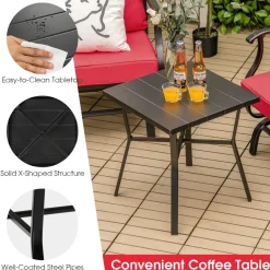 Tangkula 3 Pieces Patio Rocking Chair Set W/Coffee Table Set, Seat & Back Cushions Included (Red)