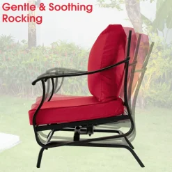 Tangkula 3 Pieces Patio Rocking Chair Set W/Coffee Table Set, Seat & Back Cushions Included (Red)