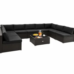 Tangkula 10 Pieces Patio Sofa Set, Outdoor Wicker Conversation Set with Soft Cushions