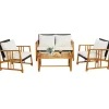 Tangkula 4 Pieces Patio Sofa Set, Outdoor Mix Brown Rattan Conversation Set with Acacia Wood Frame