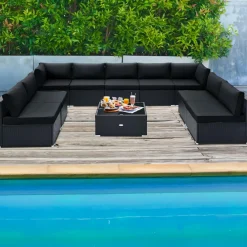 Tangkula 10 Pieces Patio Sofa Set, Outdoor Wicker Conversation Set with Soft Cushions