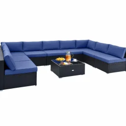 Tangkula 10 Pieces Patio Sofa Set, Outdoor Wicker Conversation Set with Soft Cushions